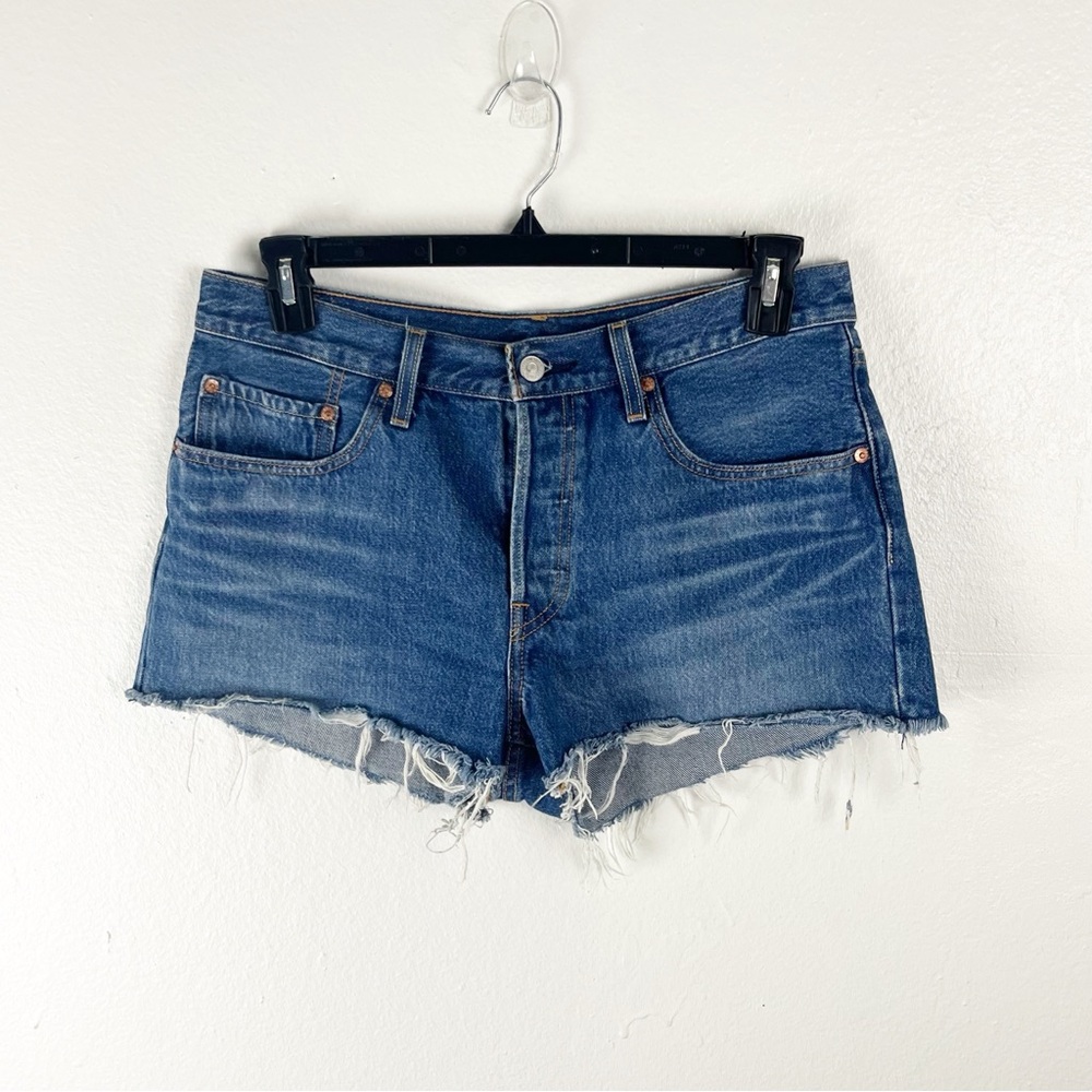 LEVI’S 501 Blue Premium Denim 100% Cotton Button Fly Cut-Off Jean Shorts Size 30
